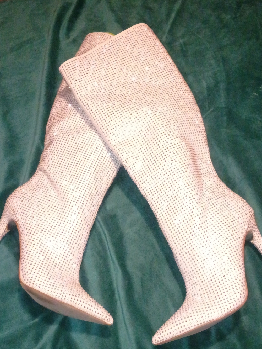 Jennifer Lopez Pink Rhinestone Knee-High Stiletto Boots
